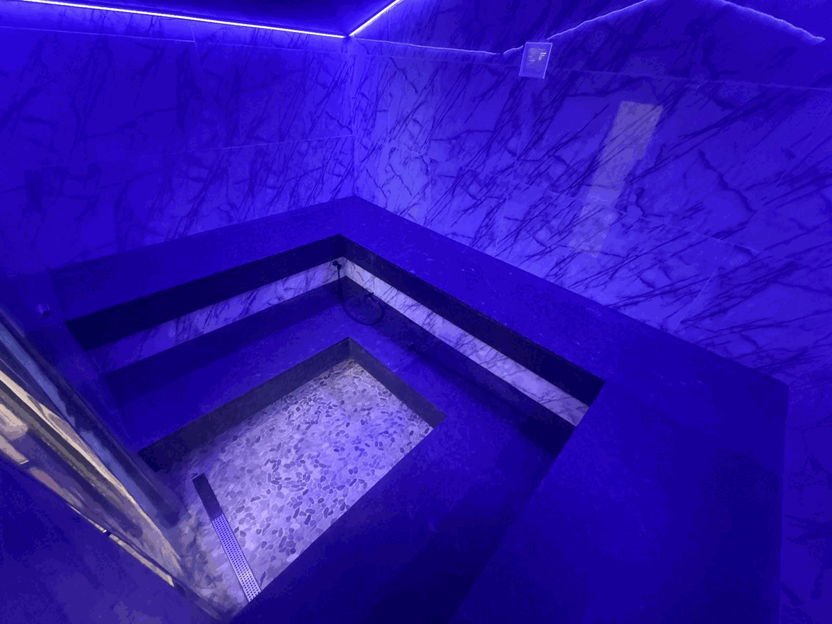 The Shvitz cold plunge and sauna area.
